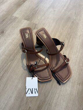 Zara Brown Strappy Block Heel Sandals EU 40 NWT